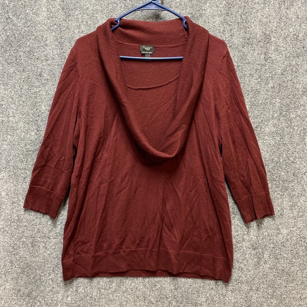 Talbots Sweater Womens 1X Red 100% Italian Merino Wool Cowl Neck Faux Inset Knit